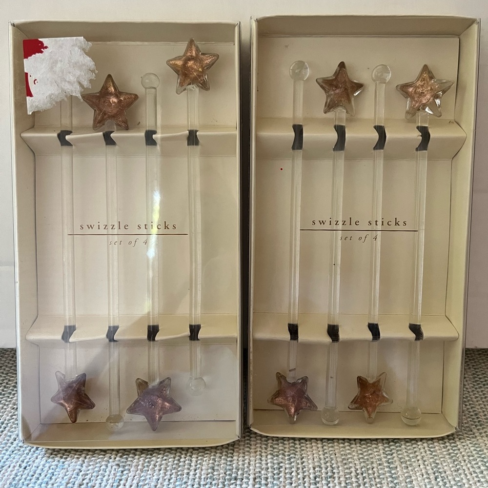 PIER 1 IMPORTS Swizzle Sticks Stars Bronze Gold Glass Drink Stirs